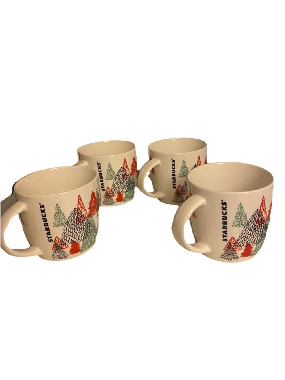 2018 Starbucks Set Of 4 Ceramic Holiday Mug Tea Coffee Christmas Tree Mugs 14 oz